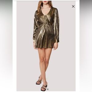 Lost + Wander Shimmering Gold Long Sleeve Dress